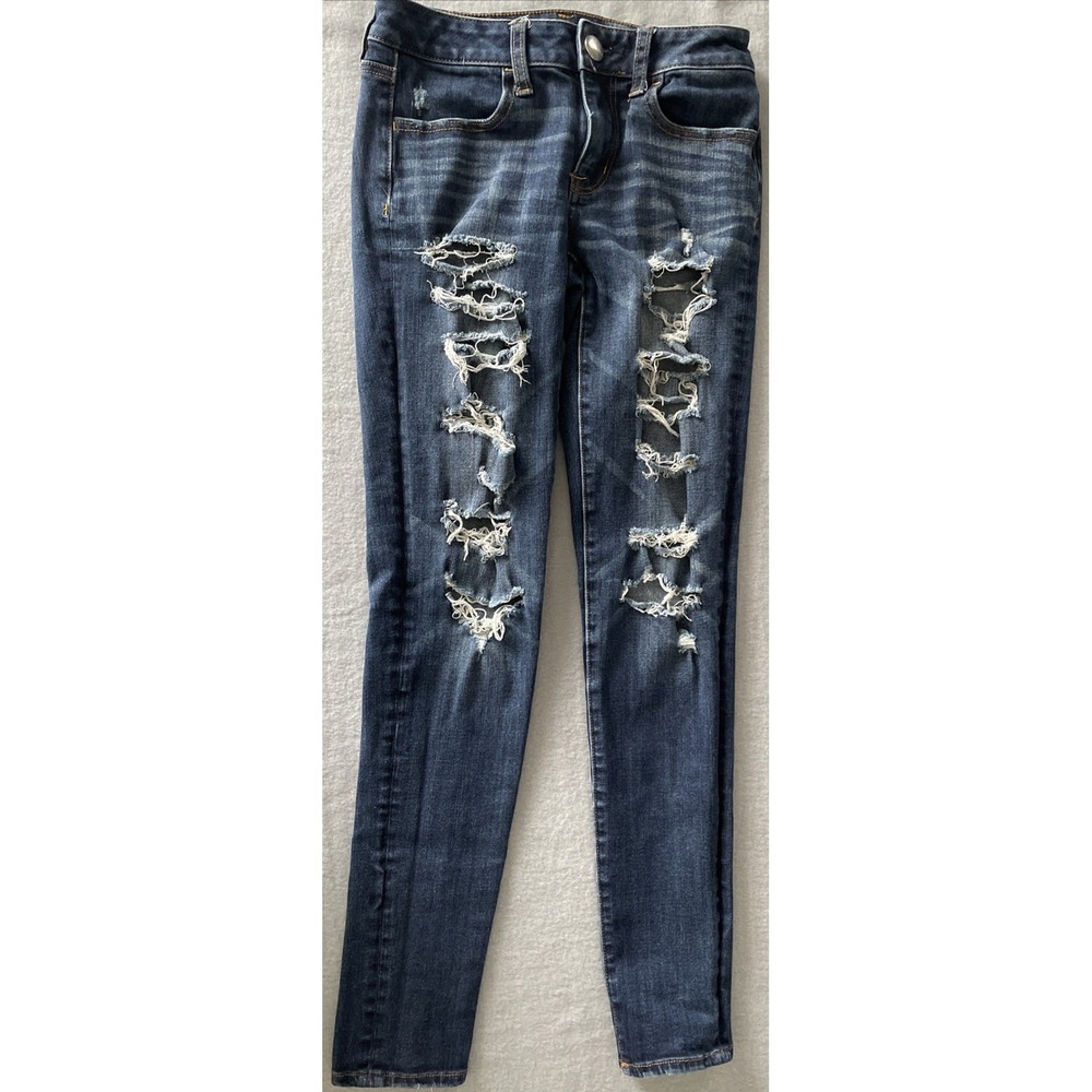 American Eagle Jeans Womens sz 0 Distressed Hi-Rise Jegging Super Stretch 360